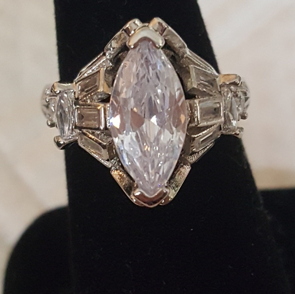 Size 8 Sterling Silver white sapphire marquise
